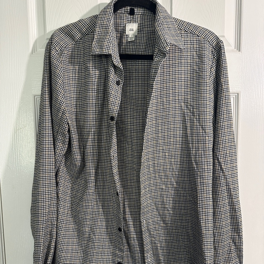 River Island Checkered Blazer in Black, White, and Gold